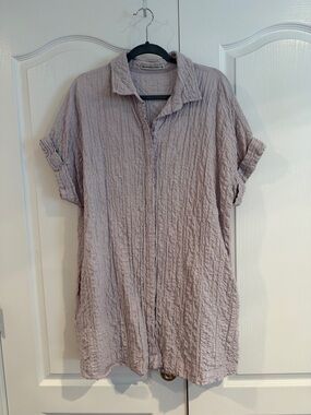 Abercrombie & Fitch Lavender Crinkle Button-Front Mini Dress